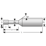 Mini-Schaftfräser VHM 40° 1mm, L2=8mm, Z=2 RockTec-52
